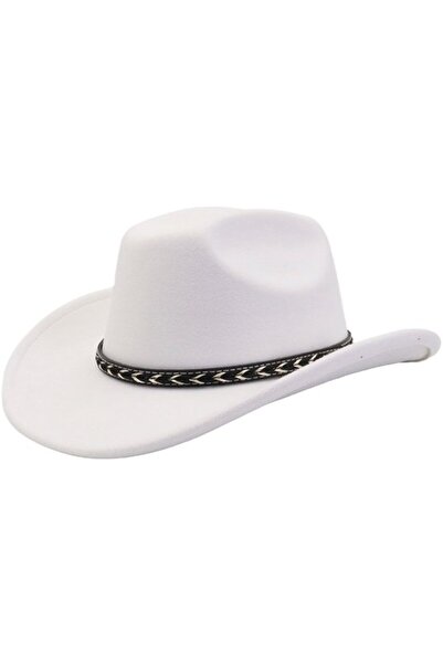 STARSTAR Felt cowboy hat white wide brim chin strap unisex.