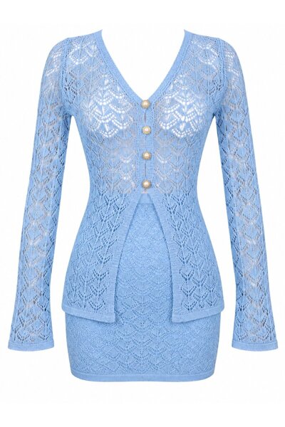 Laluvia Blue Pearl Buttoned Beach Set - 2Y7221