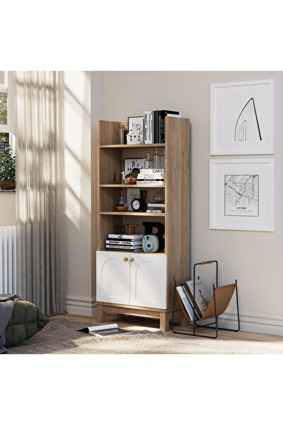 Mezza 1958 NATURA MDF (MEMBRAN) KAPAKLI MDF (PROFİL AYAKLI) KİTAPLIK SEPET-BEYAZ