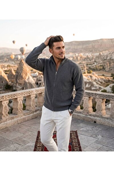 PULT Men's Winter Thick 100% Cotton Cardigan Sweater Full Zipper Stand Collar...