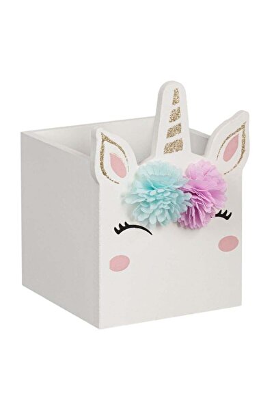 BAMI NETWORK Cutie decorativa unicorn din lemn alb pentru fete 10x10x14cm