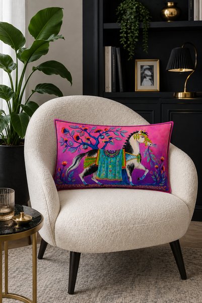HOMESSA غطاء وسادة مزدوج من فوشيا إثنيك إتنيك أت مقاس 35x55 سم