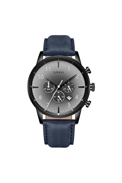 TRNDA Men's Black Stainless Steel Watch, Blue Leather Band | Trnda43bl