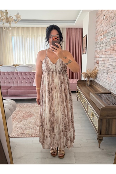 bussrabutik Snake-Printed Backless Strappy Maxi Chiffon Dress