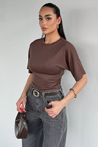 GÜLSELİ Tricou maro pentru femei cu șnur în talie