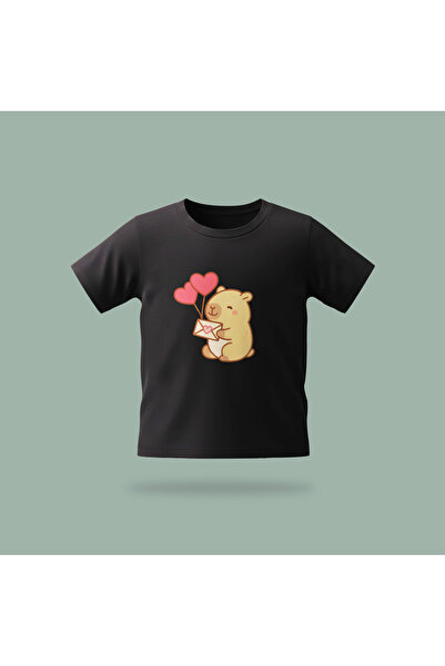 Erays Home Children's Capybara Send Love Patterned Printed T-Shirt 100% Cotto...