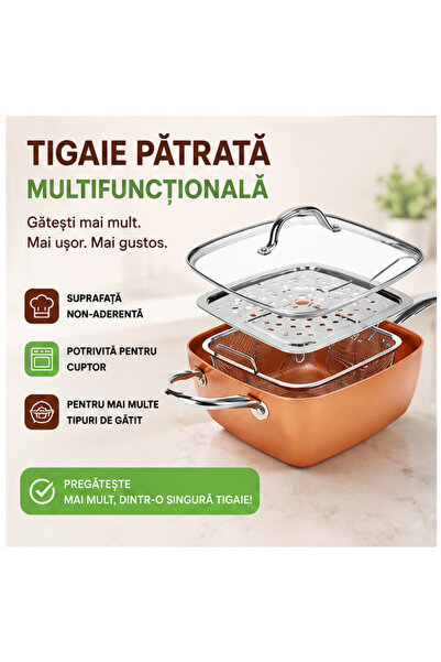OEM Set tigaie pătrată ceramică non-aderentă, 9½", 5 piese