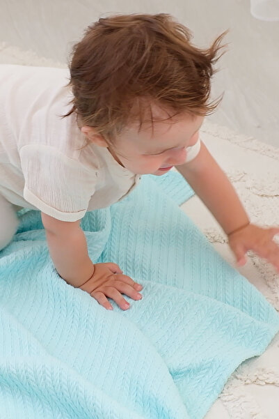Bugula Pique Baby Blanket 110X110Cm Light Blue Soft Fabric Quality Baby Gift