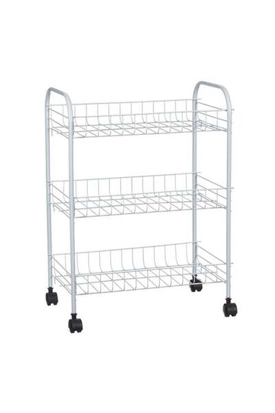 victiny Shelf with Wheels, 3 Levels, White Metal 32.5 x 20 x 43.5 cm