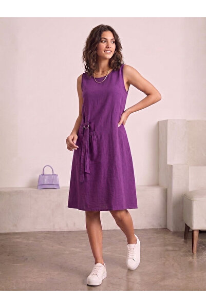 Flubutik Cotton Dress with Plum Straps and Pocket Detail