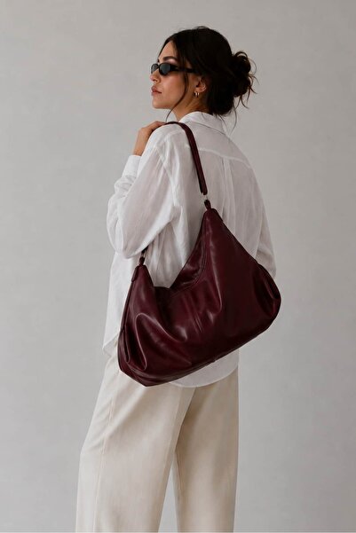 Yuka Atelier Smooth Burgundy Large Size Casual Women's Shoulder Bag - Crossbo...