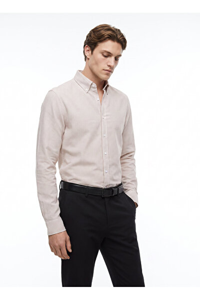 ALTINYILDIZ CLASSICS Beyaz Erkek Düğmeli Tailored Fit Çizgili Gömlek ACE20126...