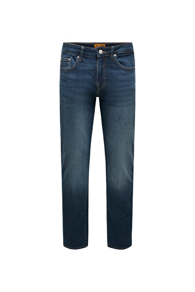 Only & Sons Lacivert Erkek Taşlamalı Denim Pantolon 22038482 ONSWEFT JAX DB 8...
