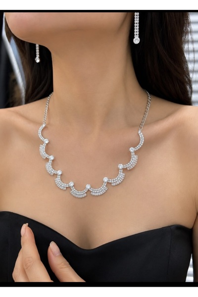 MY Su Yolu Zirkonyum Kararmaz Çelik Kadın Kolye Küpe Set