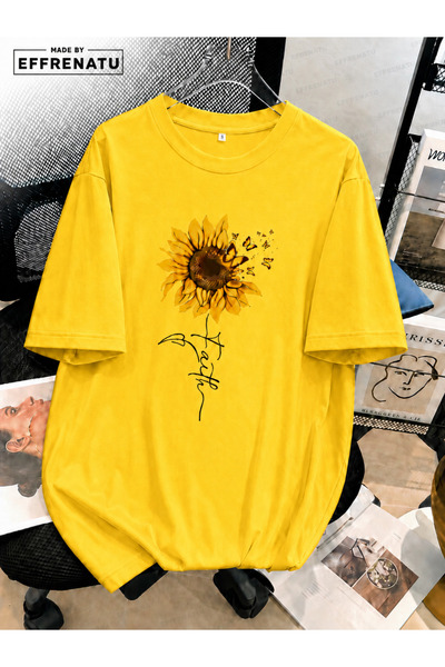 EFFRENATU Cute Sunflower Print Oversized T-Shirt in Distinctive Colors
