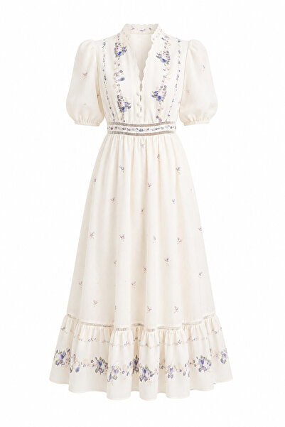 HAZELANNA Hakim Yaka Purple Floral Dress