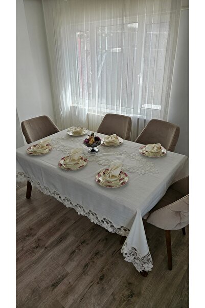 ZESA HOME Luxury Gardenia Linen 8 Seater 18 Piece Heavy Lace Stain Resistant ...