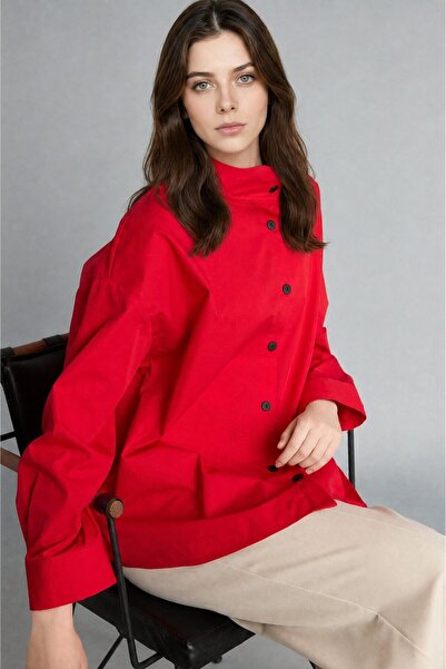 DeFacto High Collar Asymmetrical Buttoned Poplin Tunic I2359Ax26Au