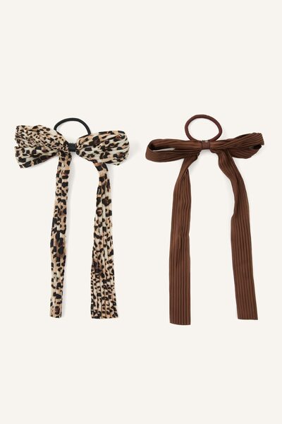 DeFacto Women's 2-Piece Leopard and Plain Bow Detailed Hair Accessory I3649Axns