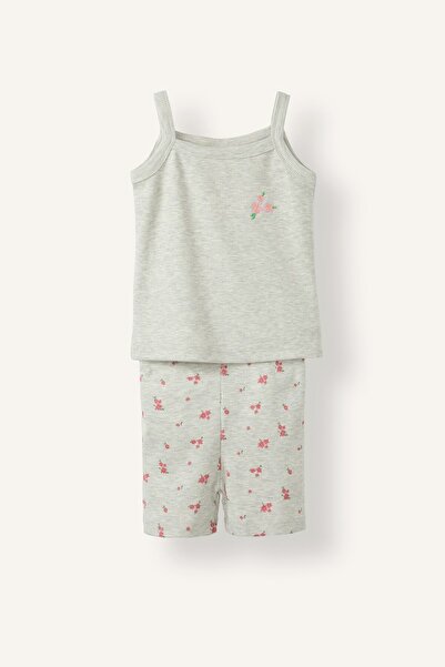 DeFacto Floral Embroidered Corded Camisole Strap Top and Shorts 2-Piece Pajam...