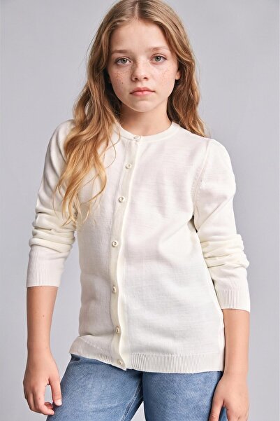 DeFacto Round Neck Long Sleeve Navy Blue Cardigan Girl Child H8488A826Au
