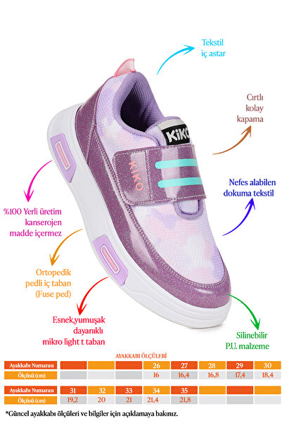 Kiko Kids Strap Simli Cırtlı Günlük Kız Çocuk Spor Ayakkabı