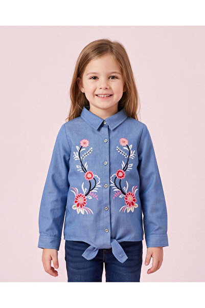 REDTAG Girls Blue Embroidered Chambray Shirt