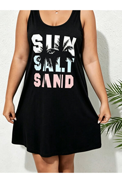 Take Two By Styli Plus Size Black Graphic Print Sleeveless Nightdress