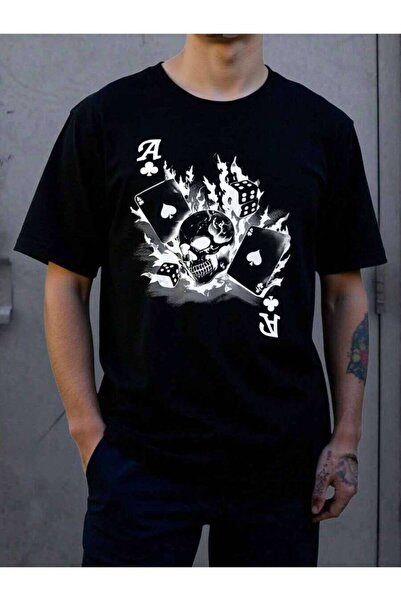 k222 Manfinity VCAY Men Skulls & Poker Cards Graphic Printed Short Sleeve T-S...