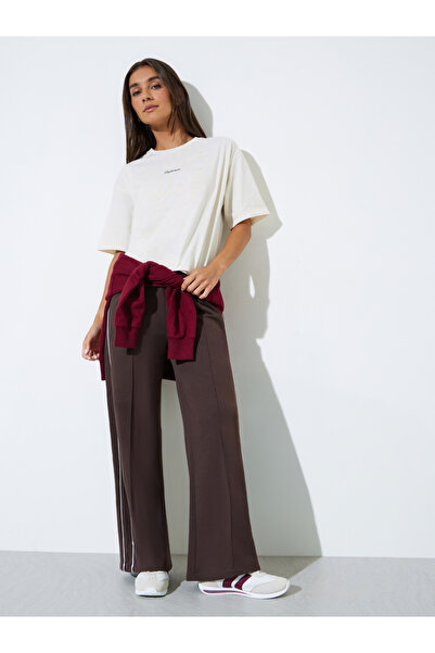 Styli Coffee Brown Wide Leg Joggers with Pintuck Detail