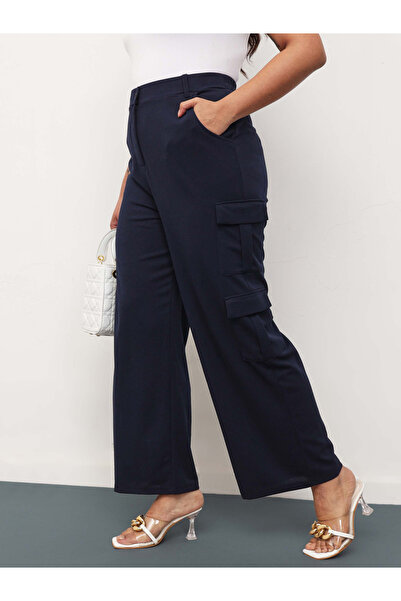 Sassafras By Styli Navy Blue Pocket Details Wide Leg Cargo Pants