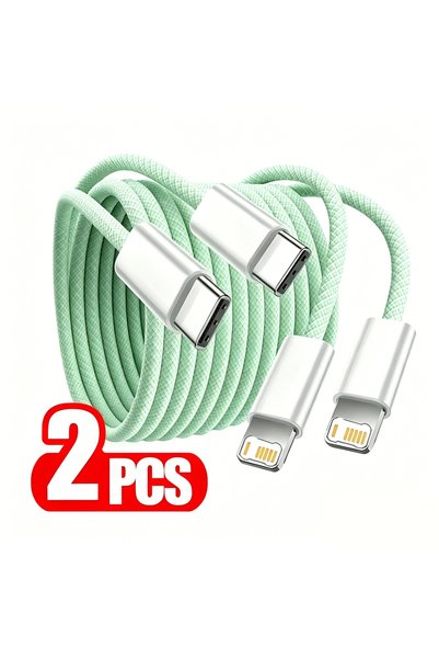Choice كابل شحن سريع مجدول أخضر بطول 2 متر، قطعتان، بتقنية PD 35 واط، لأجهزة ...