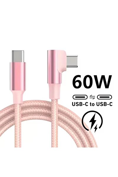 Choice8 2m Pink 90 Degree 60W PD Fast Charging Braided USB-C to Type C Cable ...