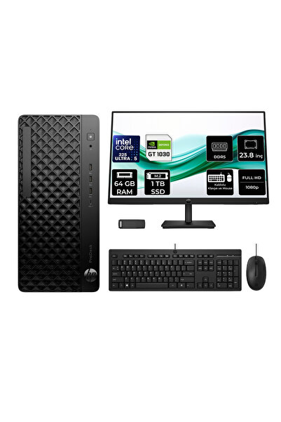 HP ProDesk 4 Tower G1i Intel Core Ultra 5 225 GT 1030 4GB 64GB RAM 1TB SSD 23.8" FHD FreeDOS D36TQETP734 Masaüstü Bilgisayar + PER4 USB Bellek
