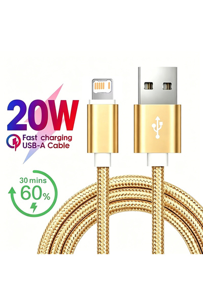 Choice6 كابل شحن سريع USB ذهبي بطول 1 متر وقوة 20 واط لهواتف آيفون 11 و12 و13...