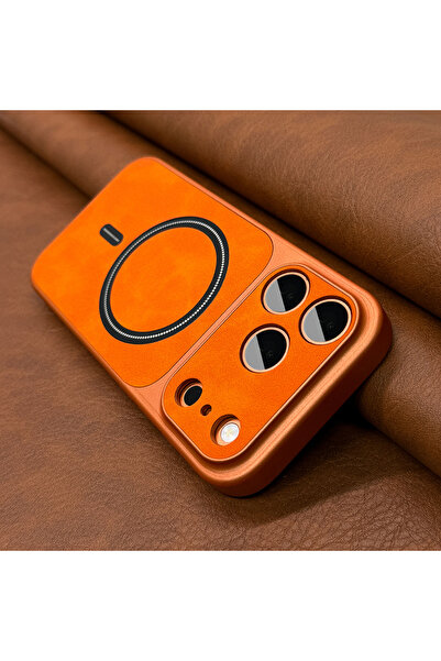 Choice52 iPhone17 Pro Max Orange Luxury Artificial Leather Matte Magnetic Pho...