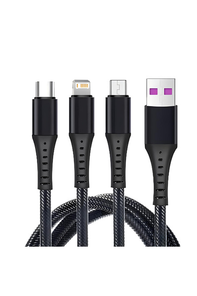 Choice Black 3 in 1 USB Fast Charging Cable Type C Micro IOS Multi Charger Ca...
