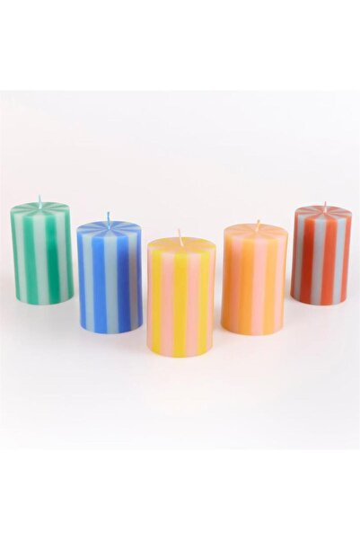 Meri Meri - Bright Striped Pillar Candles - Parlak Çizgili Sütun Mumlar - 5 Adet