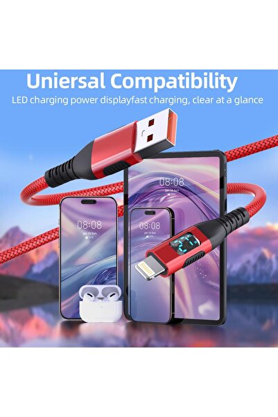 Choice11 1m red 1pc LAIHONEN 3.3/6.6/10FT Lightning Cable, Nylon Braid LED Di...