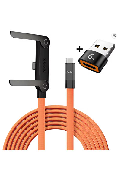 Choice1 Orange With USB 240W PD 2-in-1 Fast Charging Type C Cable with Foldab...