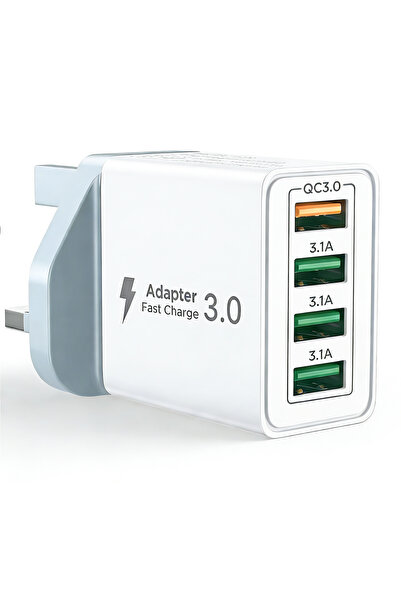 Choice UK White UK Plug 4-Port USB-A Wall Charger Block, 33W QC3.0 Fast Charg...