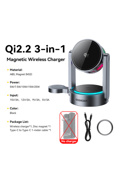 Choice ESSAGER Without Charger Essager 3 in 1 Magnetic Wireless Charger Qi2.2...