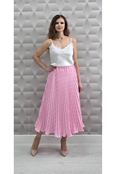 MAXORA SHOP Fusta plisata cu buline Ingrid Marion - Roz