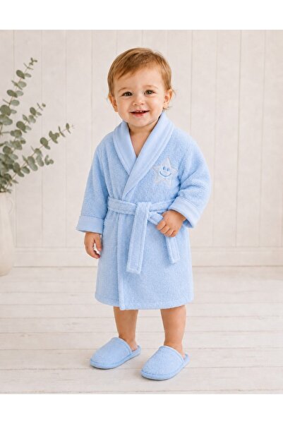 Panfilia 100% Cotton Baby Kids 0-2 Years Old Towel Bathrobe Slippers Set of 5