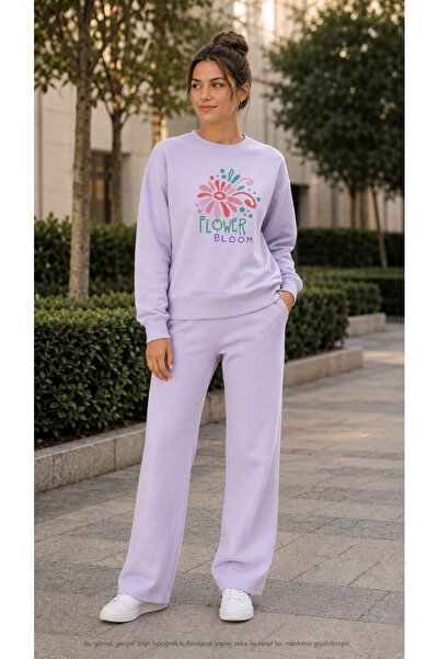 TREND EMMODA Women's Watercolor Effect Floral Print Tracksuit Set/Round Neck ...