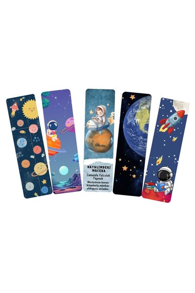 Seçkin Trend 5'li Uzay Temalı Kitap Ayracı Seti-No-6, 4x14cm, Su ve Neme Karşı Dayanıklı Laminasyon-Kaplama