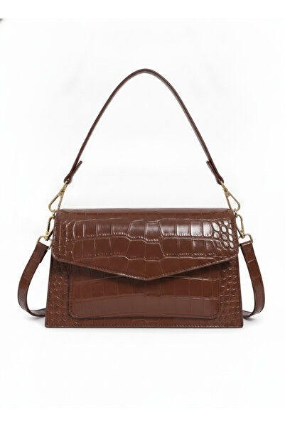 MILANO COLLECTION Geantă damă mică tip plic, piele ecologică lăcuită croco, c...