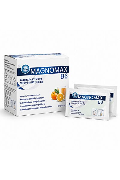 MAGNOMAX Supliment Alimentar B6, Magneziu 375 mg + Vitamina B6 10 mg, Aroma P...