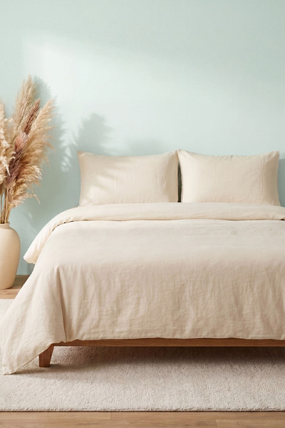 Rivaİstanbul Soft Cream 100% Cotton Ranforce Double Duvet Cover Set – 4 Pieces