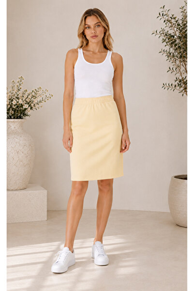 Olse High Waist Above the Knee Stylish Fabric Pencil Skirt